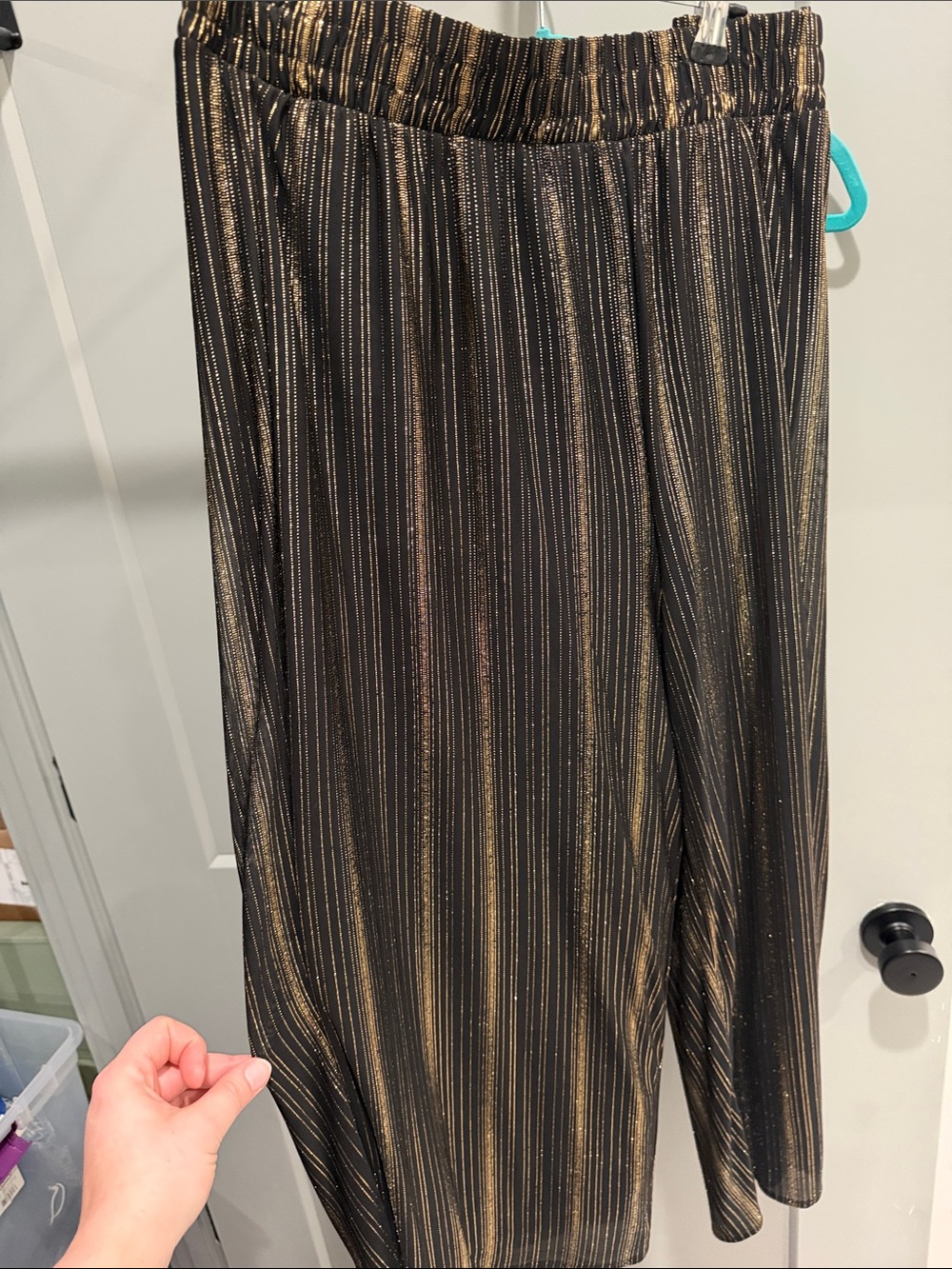 torrid Black Metallic Gold Striped Wide-Leg Pants
